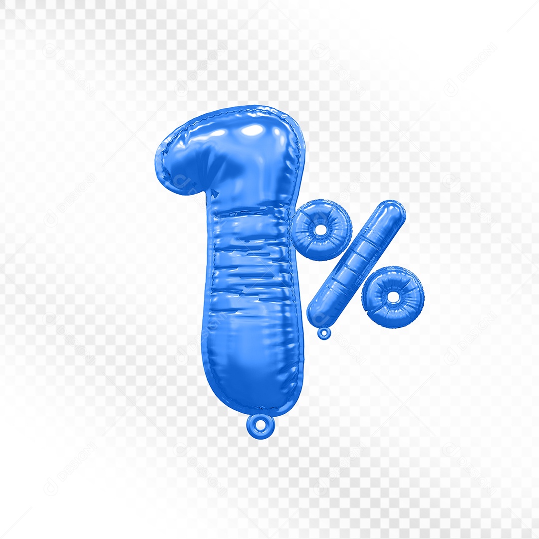 Balão Azul 1% Desconto Elemento 3D Para Composição PSD