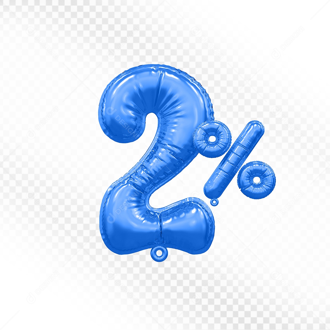 Balão Azul 2% Desconto Elemento 3D Para Composição PSD