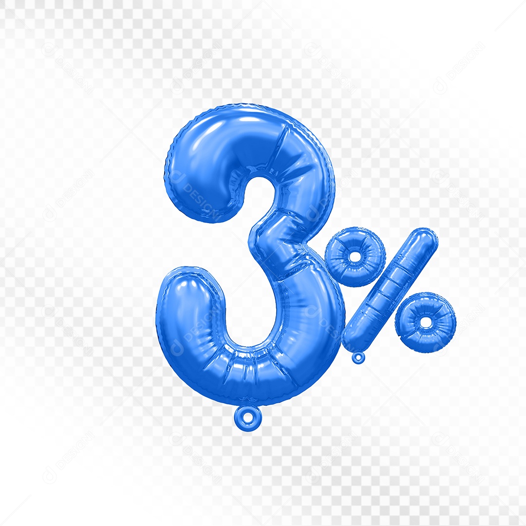 Balão Azul 3% Desconto Elemento 3D Para Composição PSD