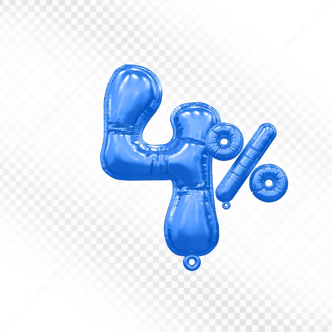 Balão Azul 4% Desconto Elemento 3D Para Composição PSD