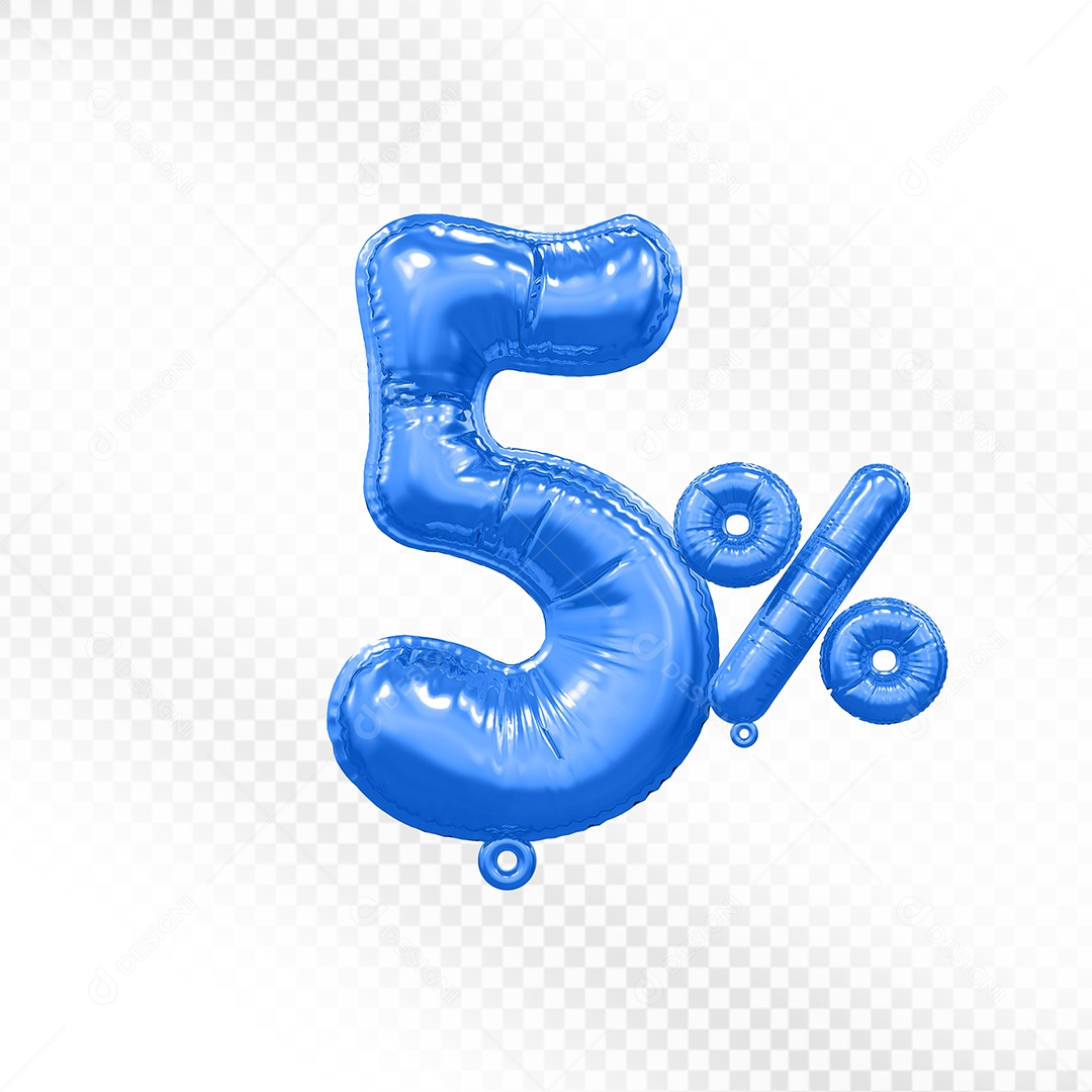 Balão Azul 5% Desconto Elemento 3D Para Composição PSD