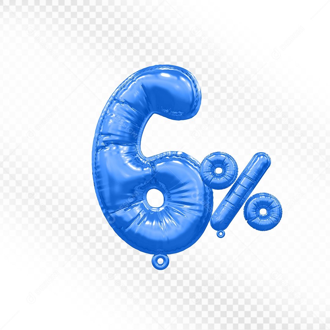 Balão Azul 6% Desconto Elemento 3D Para Composição PSD