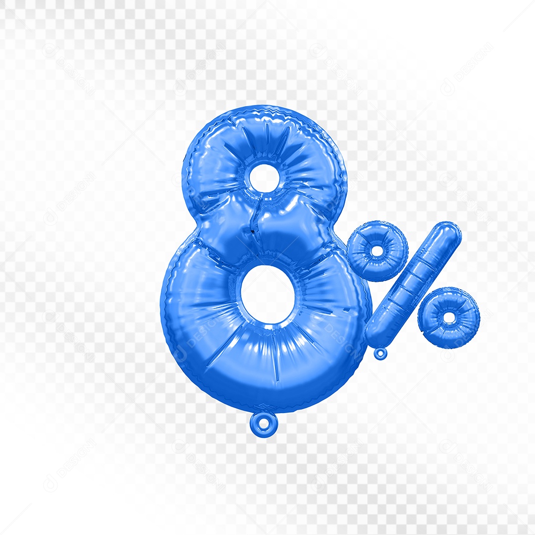 Balão Azul 8% Desconto Elemento 3D Para Composição PSD