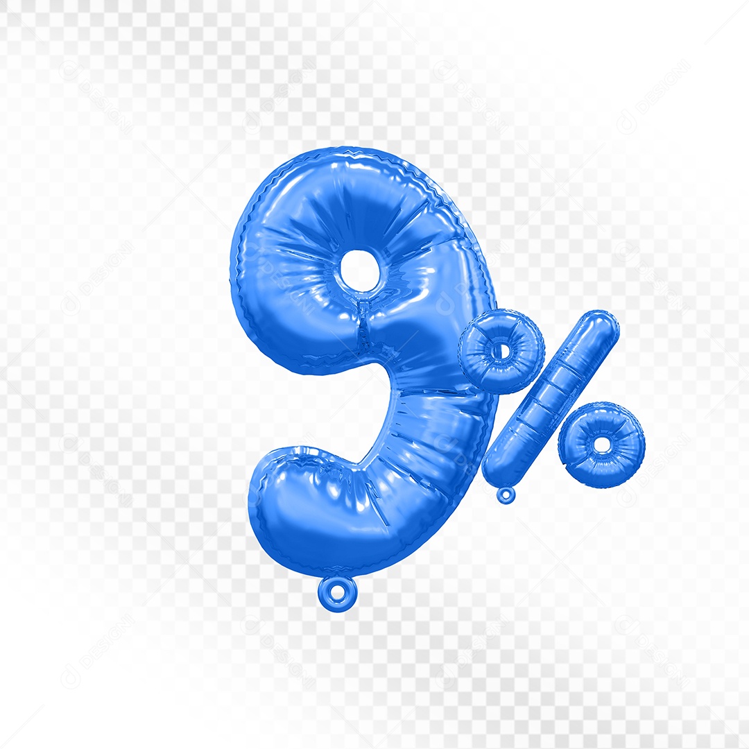 Balão Azul 9% Desconto Elemento 3D Para Composição PSD