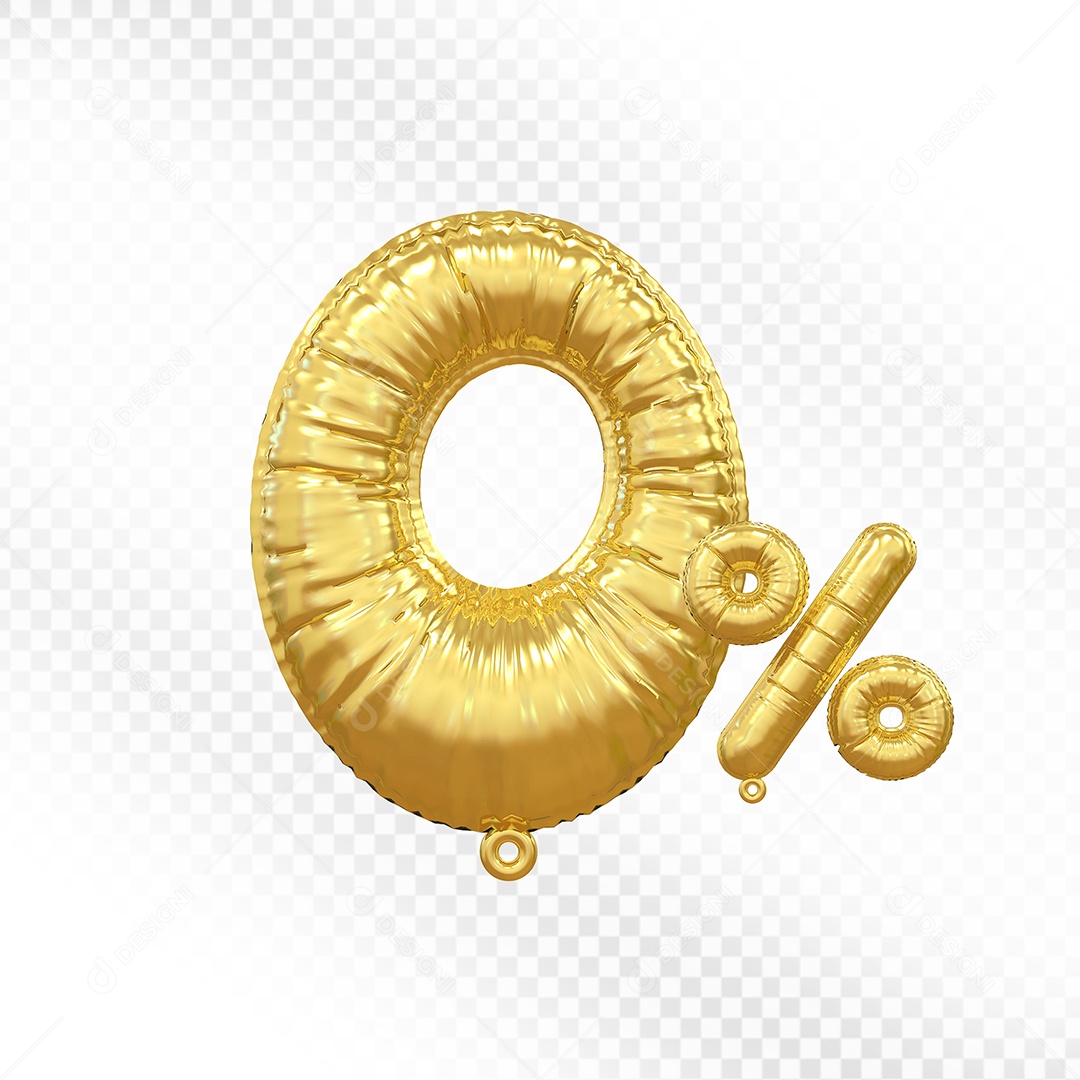 Balão Dourado 0% Desconto Elemento 3D Para Composição PSD
