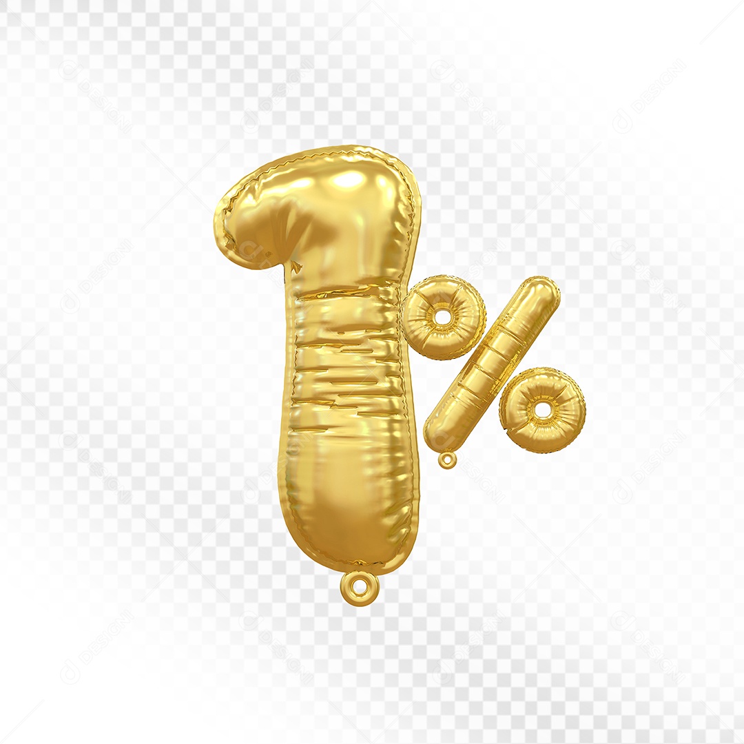 Balão Dourado 1% Desconto Elemento 3D Para Composição PSD