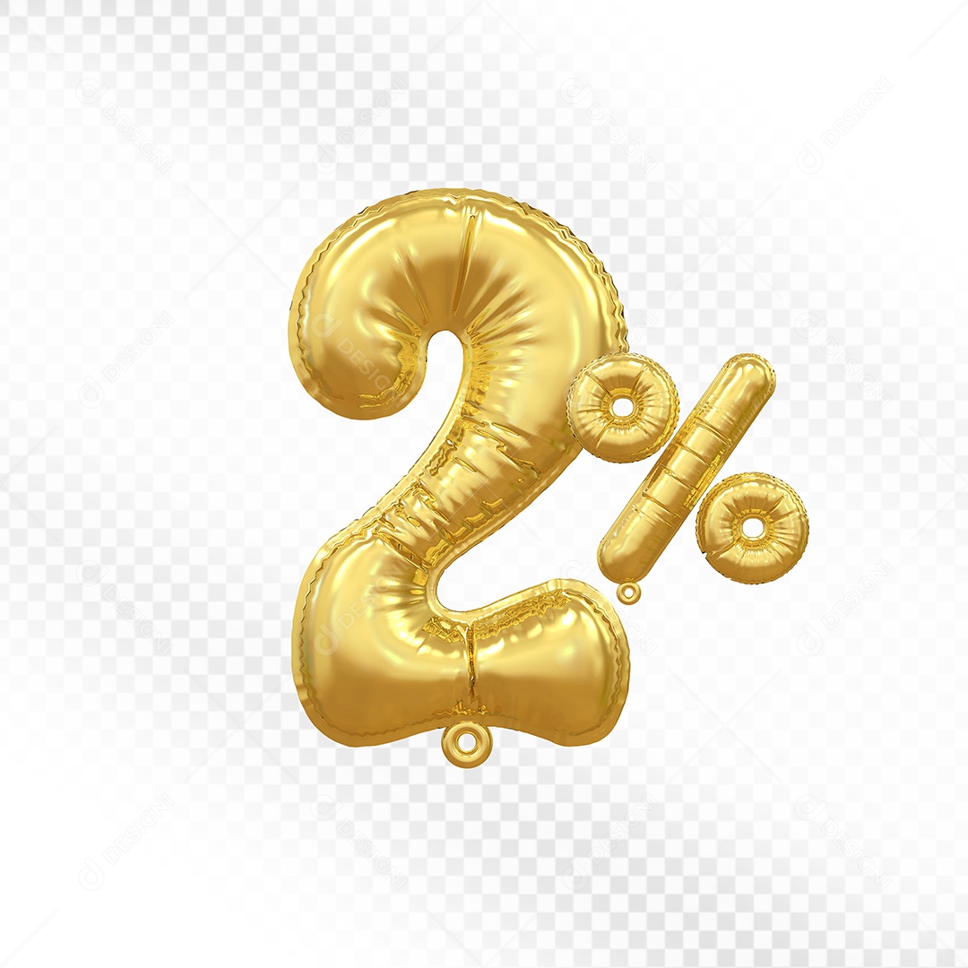Balão Dourado 2% Desconto Elemento 3D Para Composição PSD