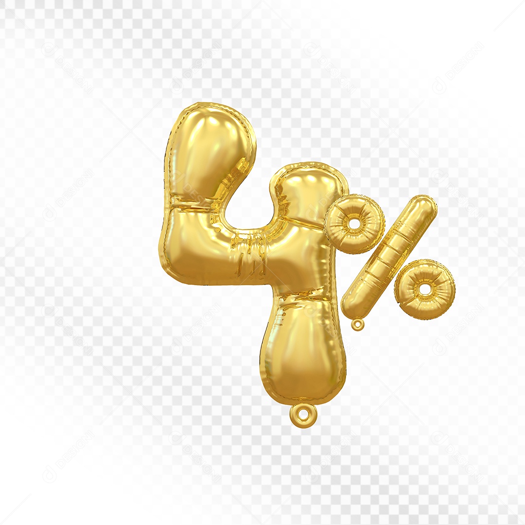 Balão Dourado 4% Desconto Elemento 3D Para Composição PSD