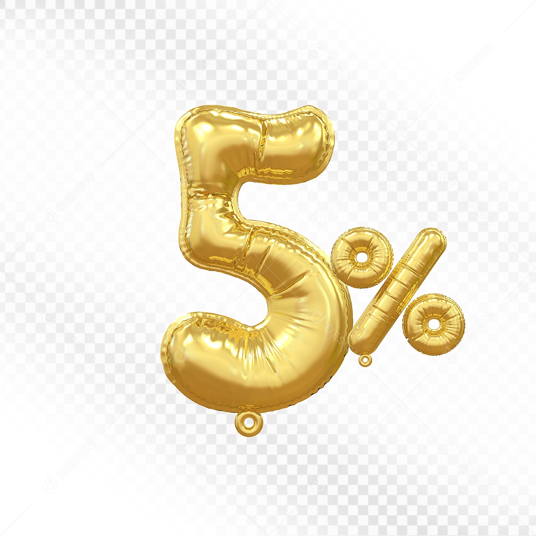 Balão Dourado 5% Desconto Elemento 3D Para Composição PSD