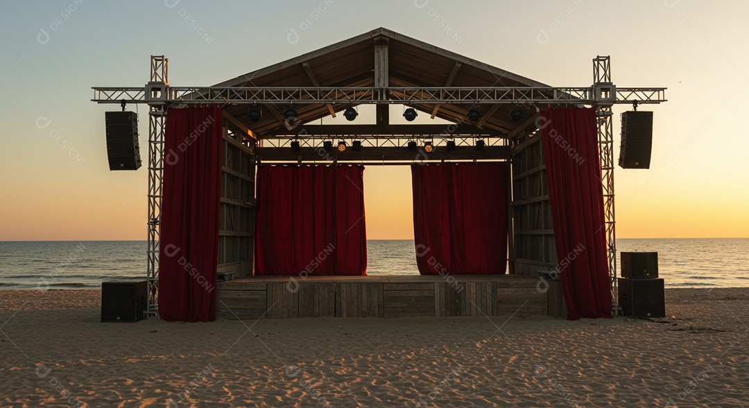 Cenário de Palco sob fundo de uma praia