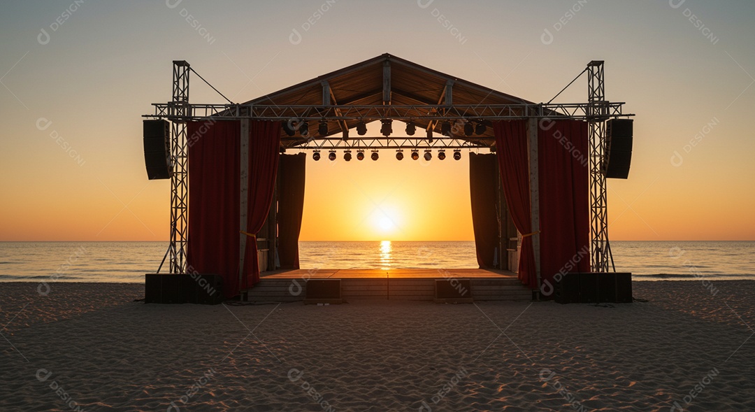 Cenário de Palco sob fundo de uma praia