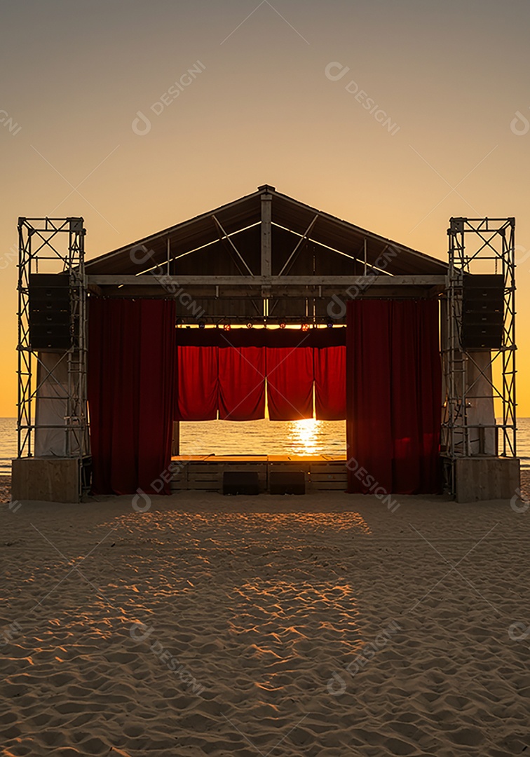 Cenário de Palco sob fundo de uma praia