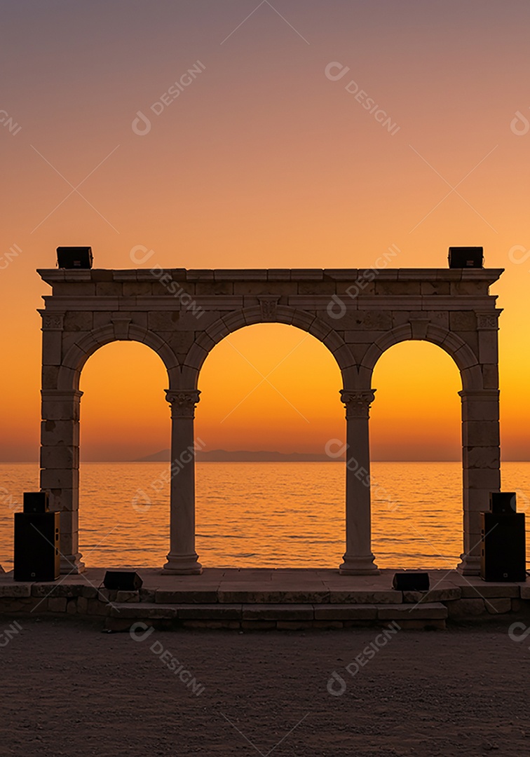 Cenário de Palco sob fundo de uma praia