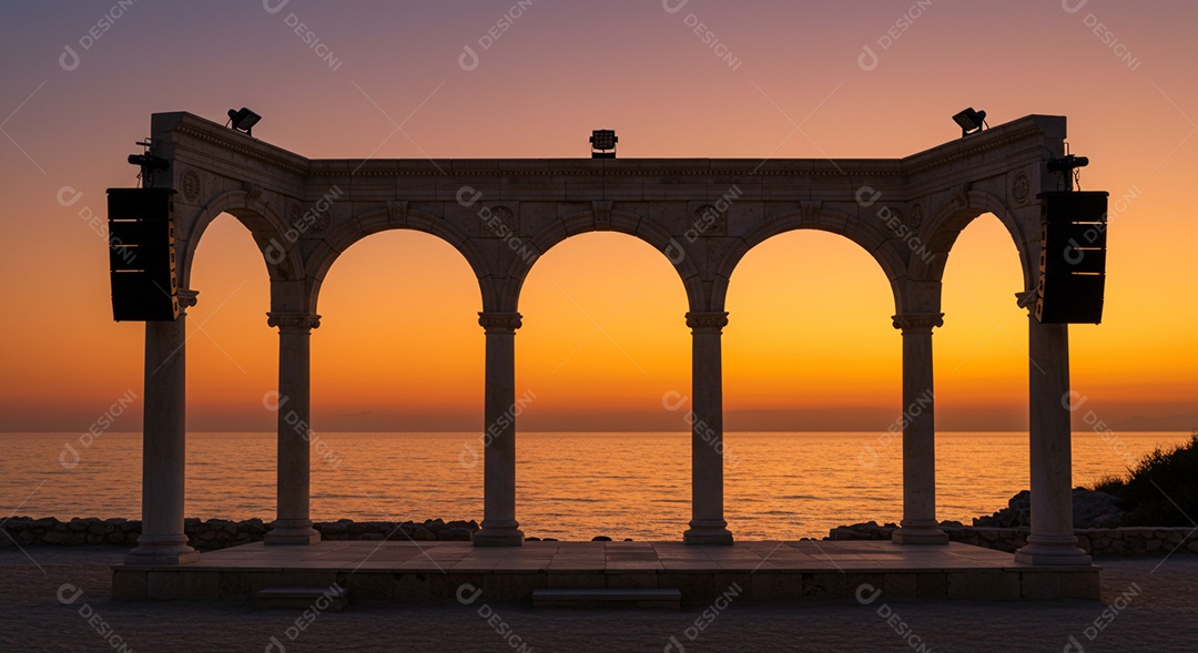 Cenário de Palco sob fundo de um lindo pôr do sol