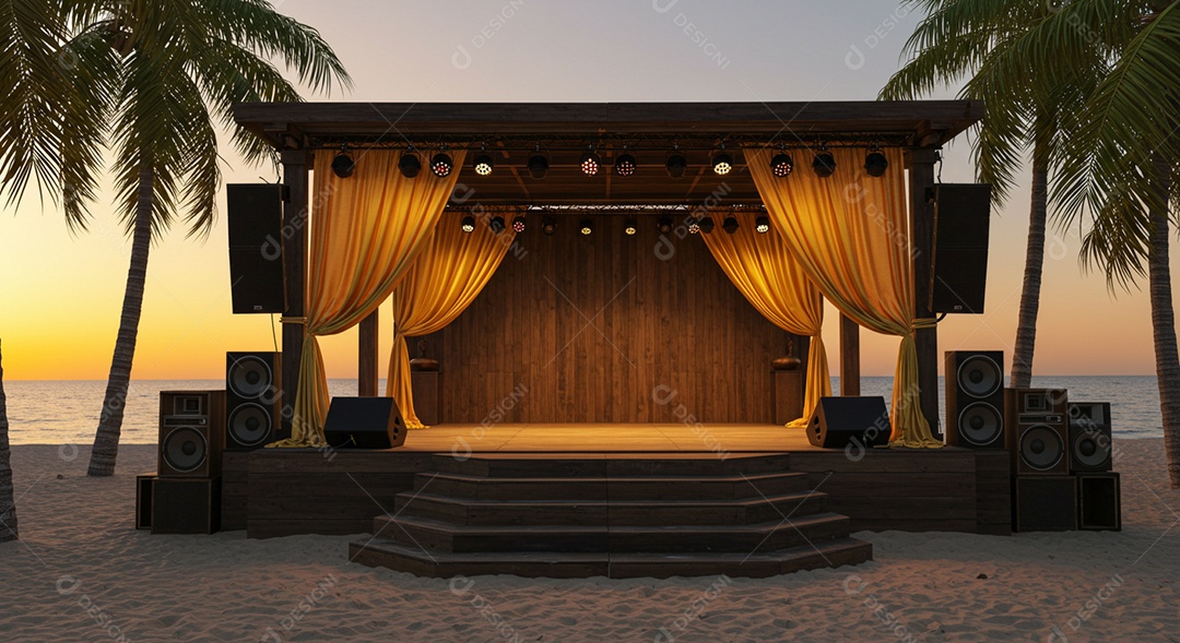 Cenário de Palco sob fundo de uma praia