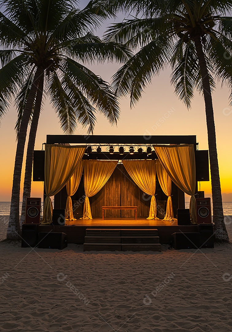 Cenário de Palco sob fundo de uma praia