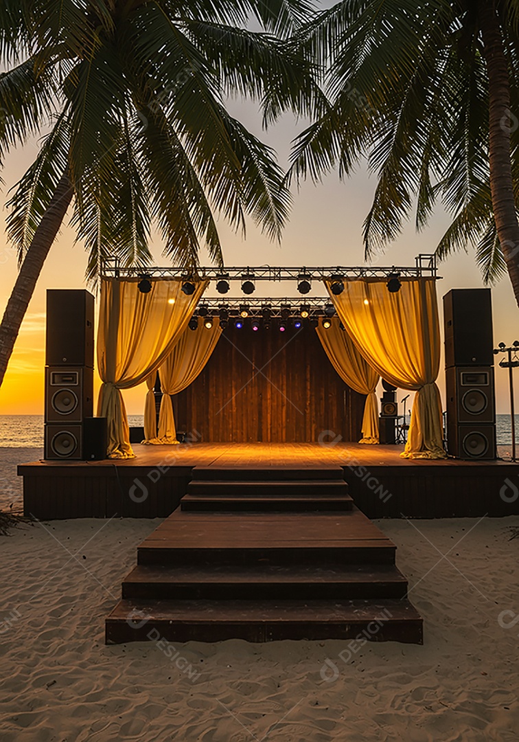Cenário de Palco sob fundo de uma praia