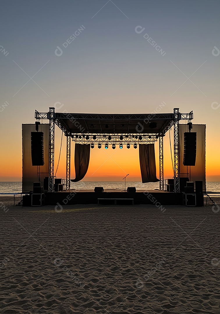 Cenário de Palco sob fundo de uma praia