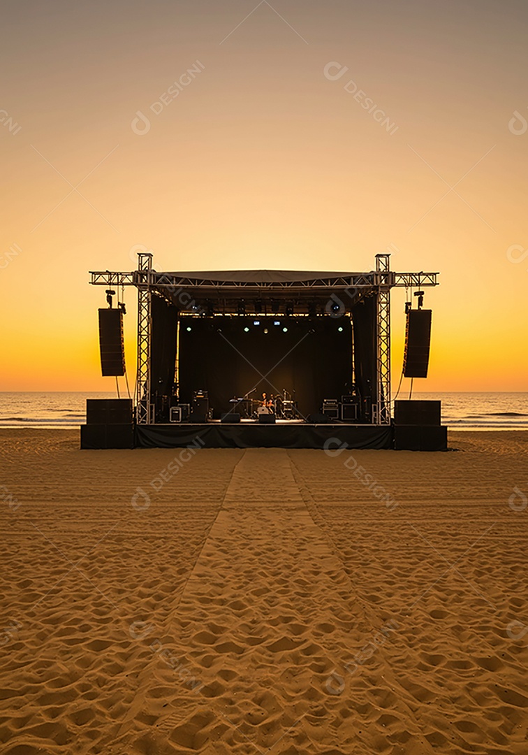 Cenário de Palco sob fundo de uma praia