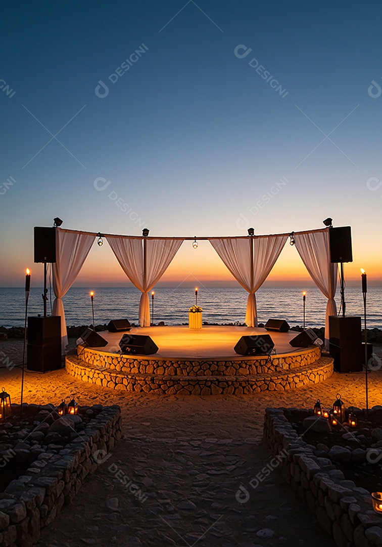 Cenário de Palco sob fundo de uma praia