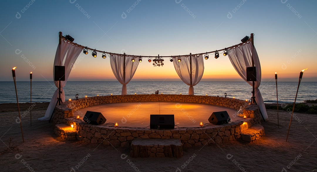 Cenário de Palco sob fundo de uma praia
