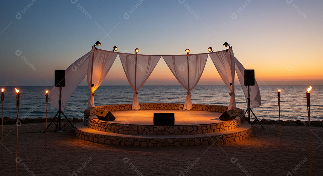 Cenário de Palco sob fundo de uma praia
