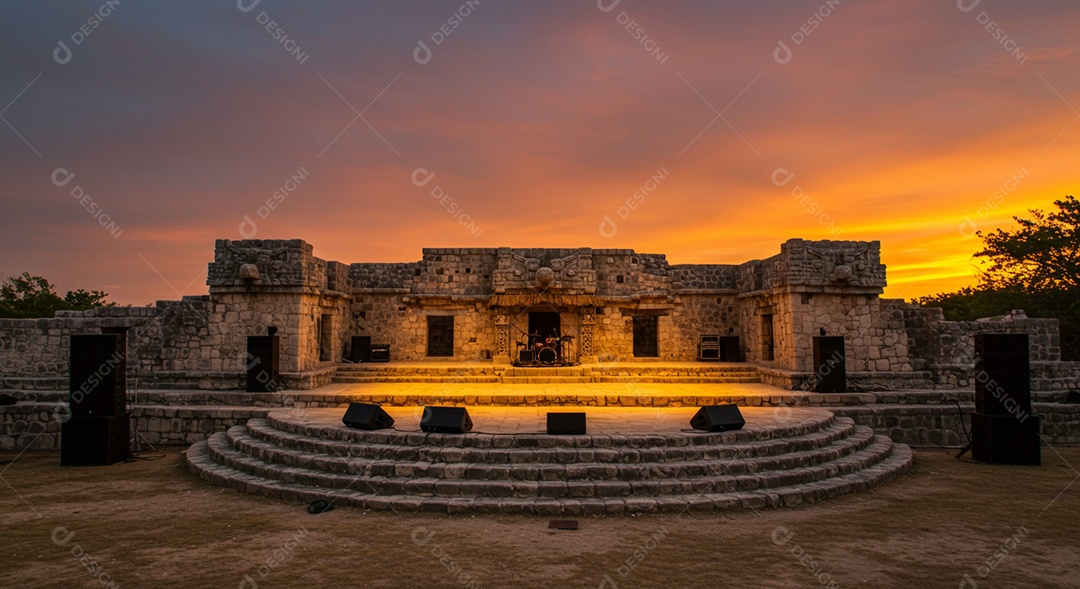 Cenário de Palco sob fundo de um lindo pôr do sol