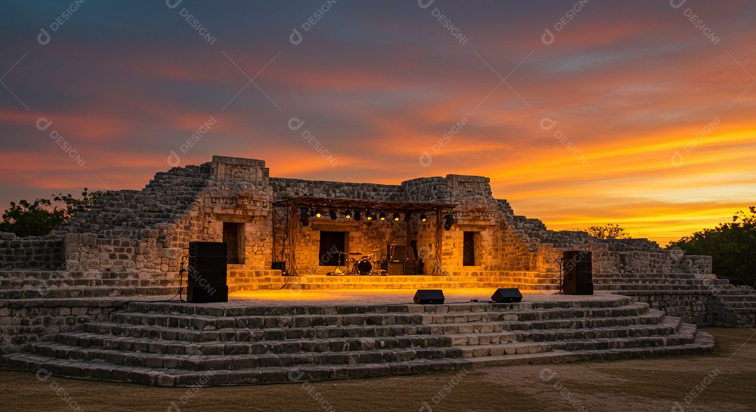 Cenário de Palco sob fundo de um lindo pôr do sol