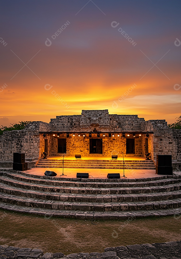 Cenário de Palco sob fundo de um lindo pôr do sol
