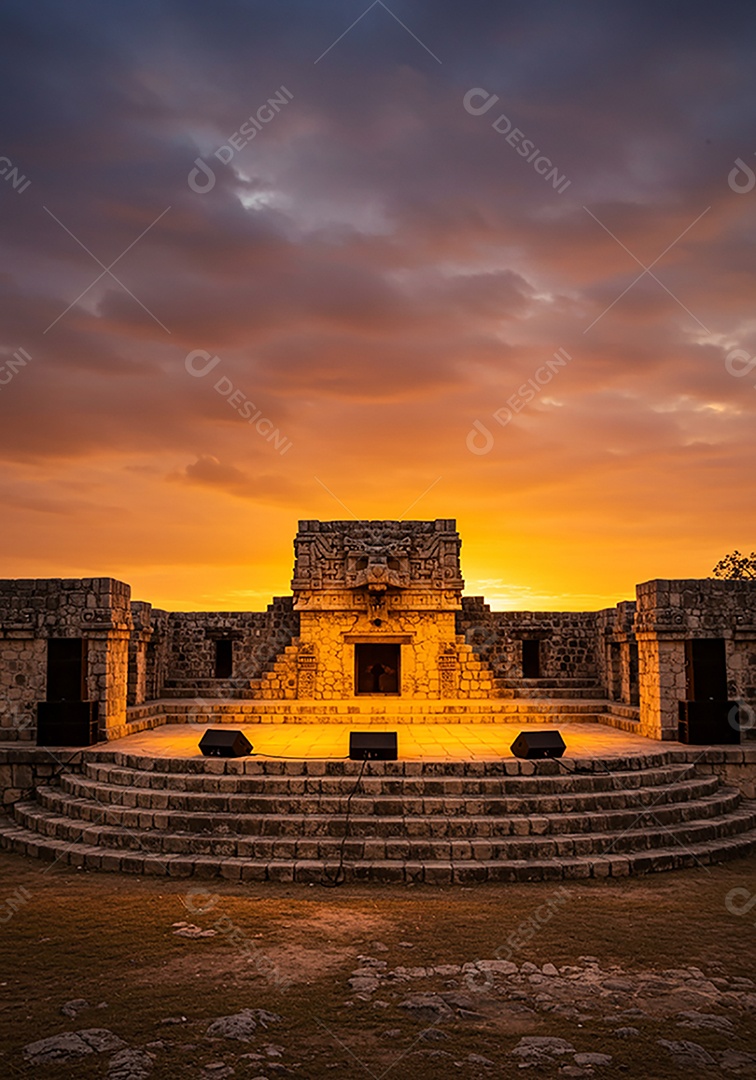 Cenário de Palco sob fundo de um lindo pôr do sol