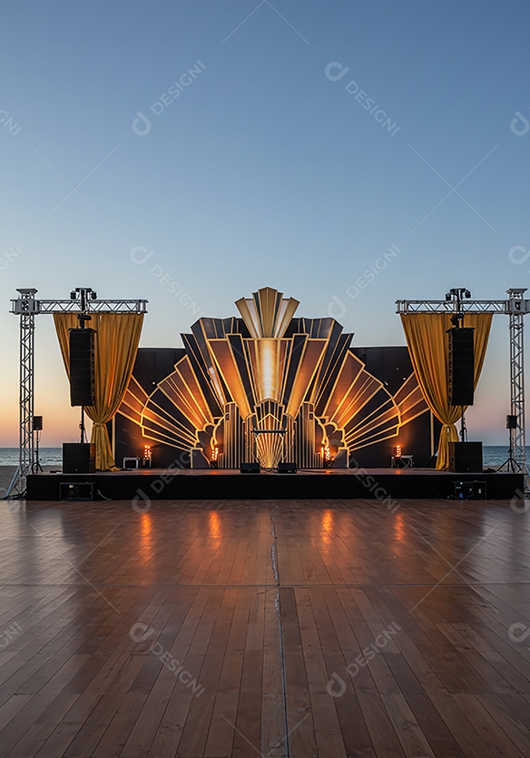 Cenário de Palco sob fundo de uma praia