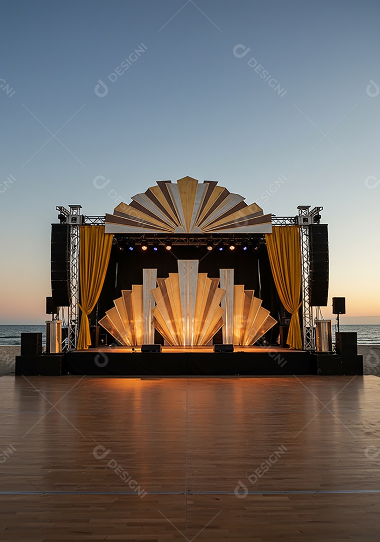 Cenário de Palco sob fundo de uma praia
