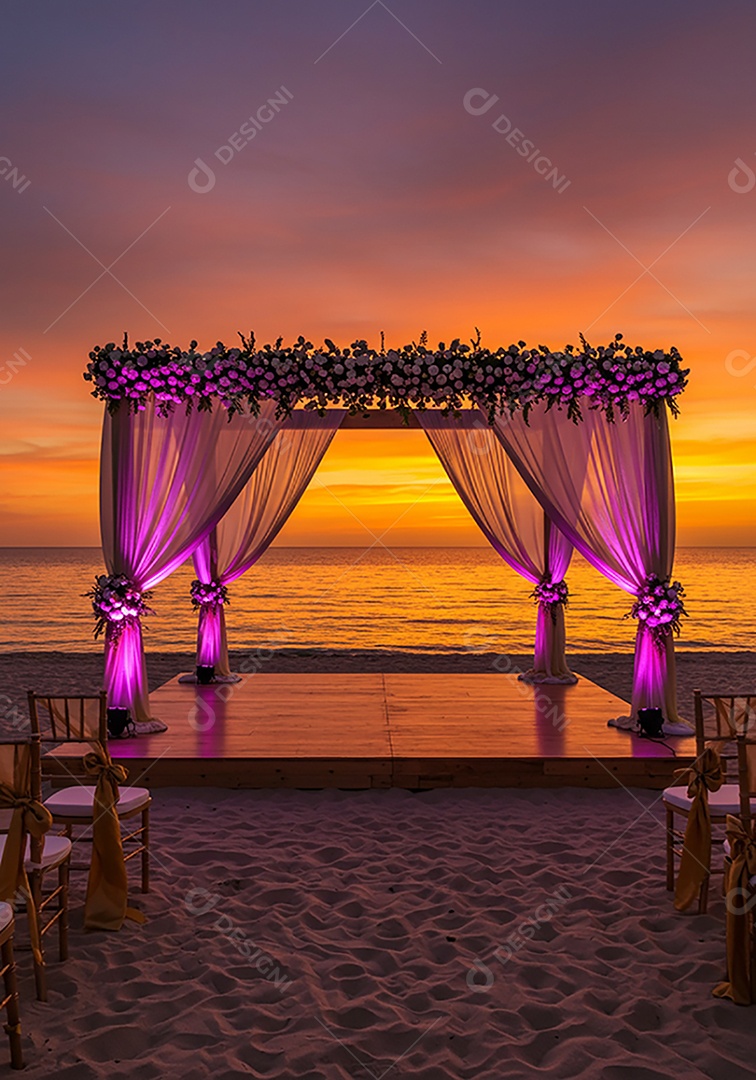 Cenário de Palco sob fundo de uma praia