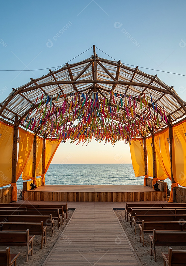 Cenário de Palco sob fundo de uma praia