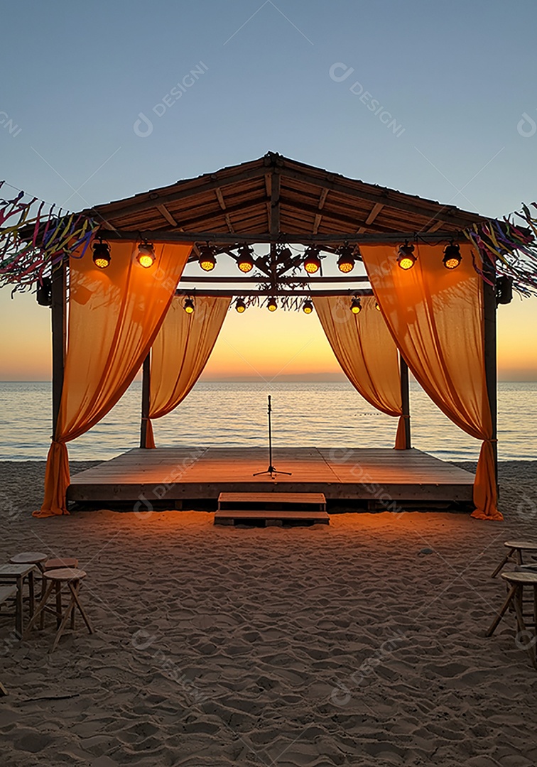 Cenário de Palco sob fundo de uma praia