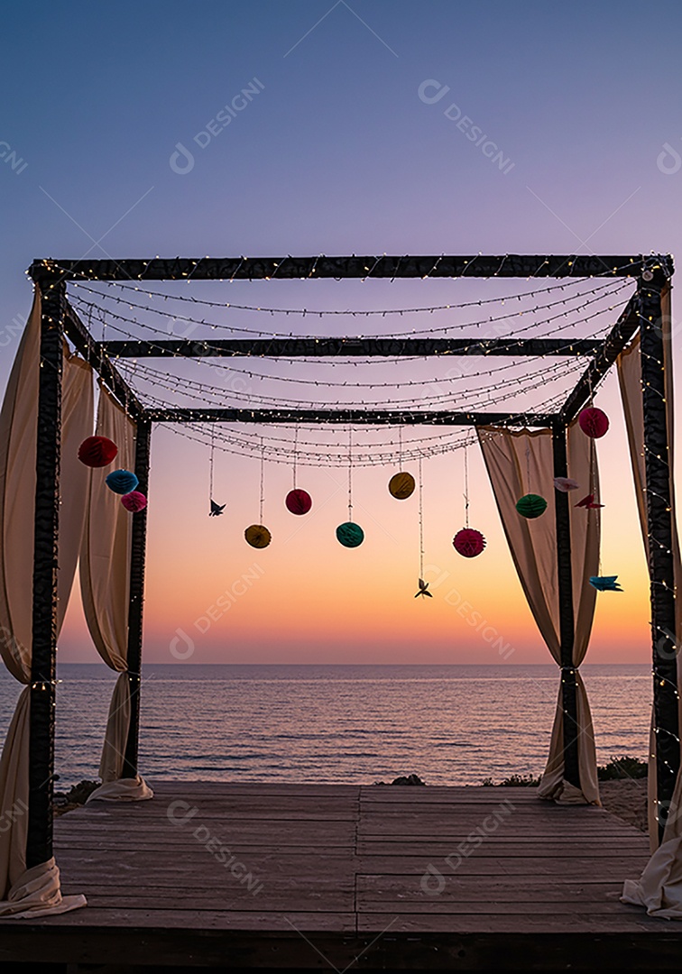 Cenário de Palco sob fundo de uma praia