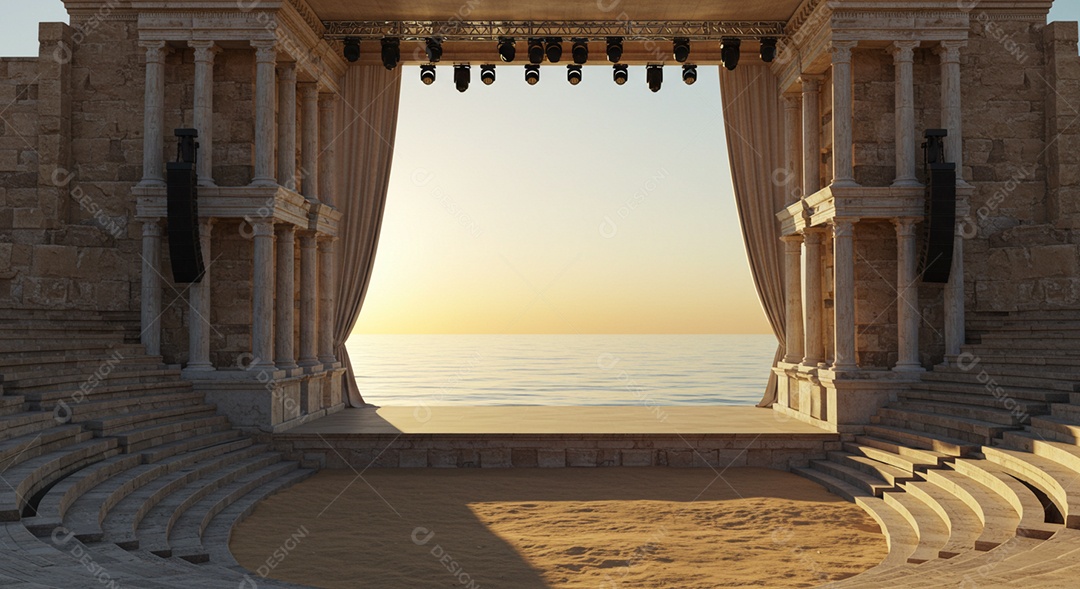 Cenário de Palco sob fundo de uma praia