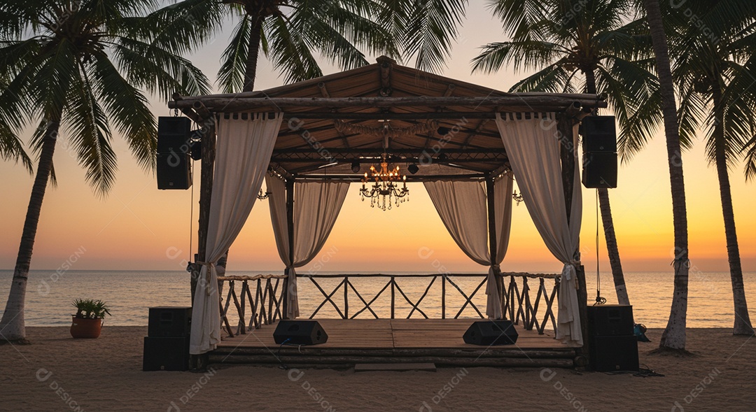 Cenário de Palco sob fundo de uma praia