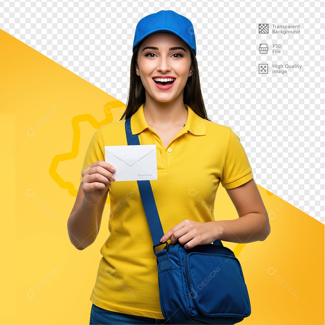 Mulher Com Roupa de Carteiro Para Composição PSD