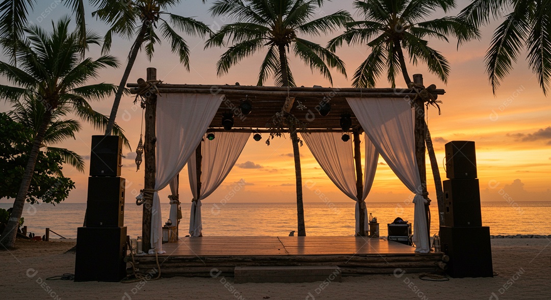 Cenário de Palco sob fundo de uma praia