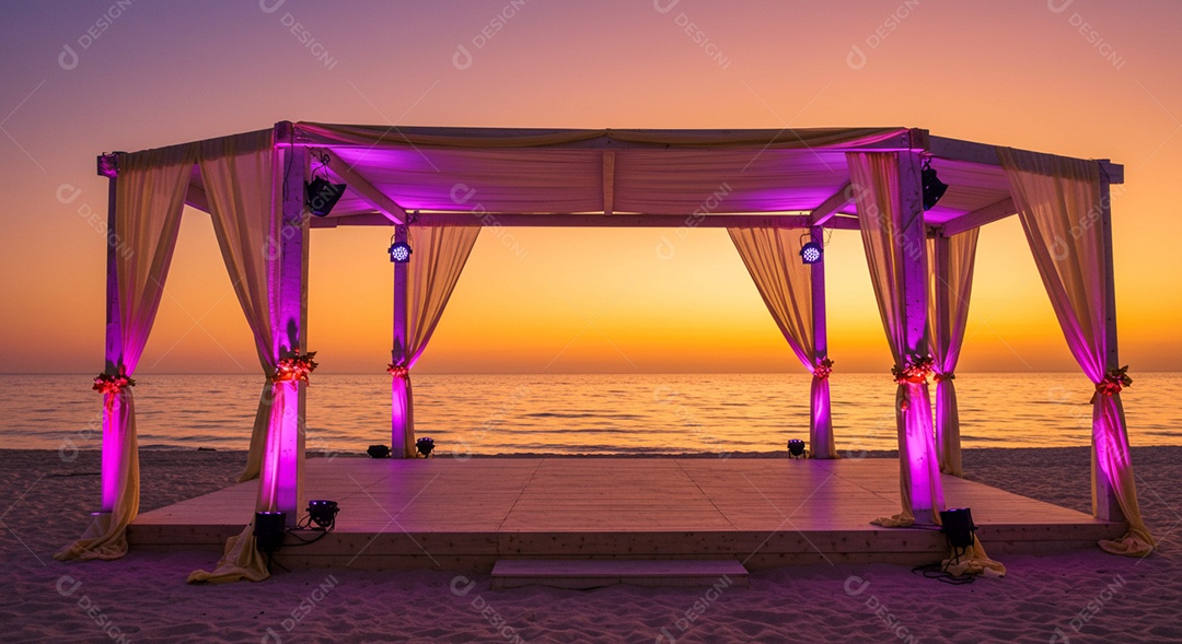 Cenário de Palco sob fundo de uma praia