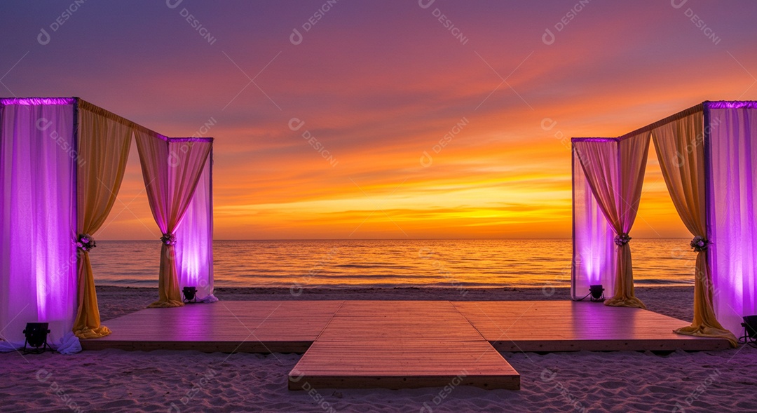 Cenário de Palco sob fundo de uma praia