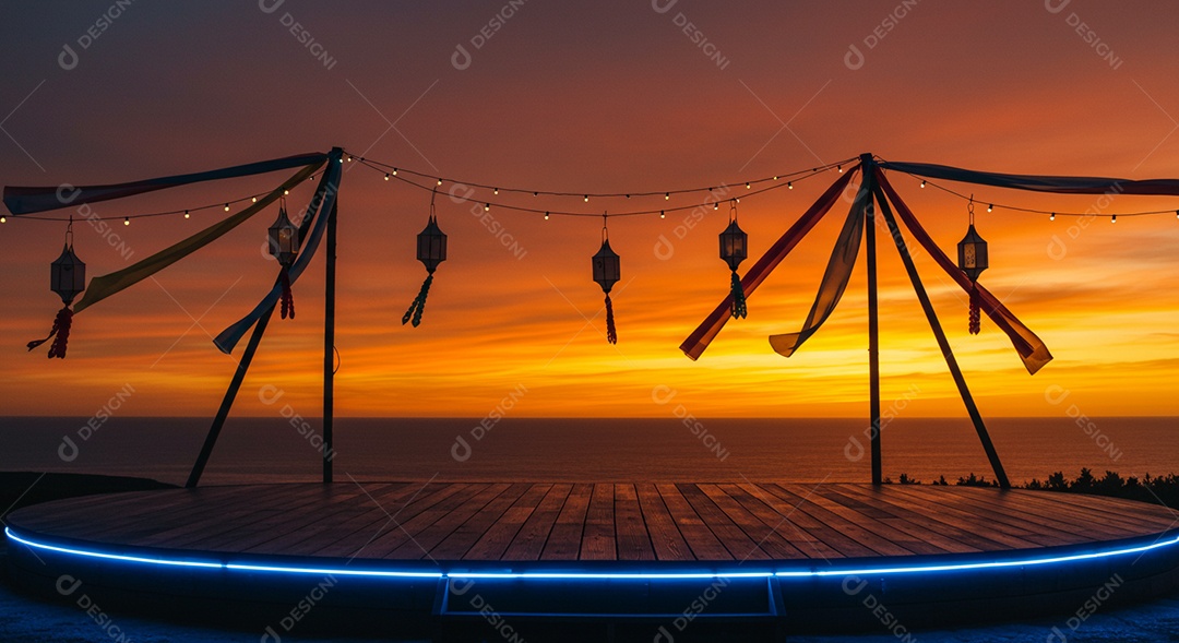 Cenário de Palco sob fundo de uma praia