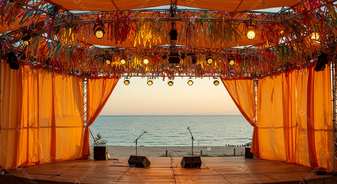 Cenário de Palco sob fundo de uma praia