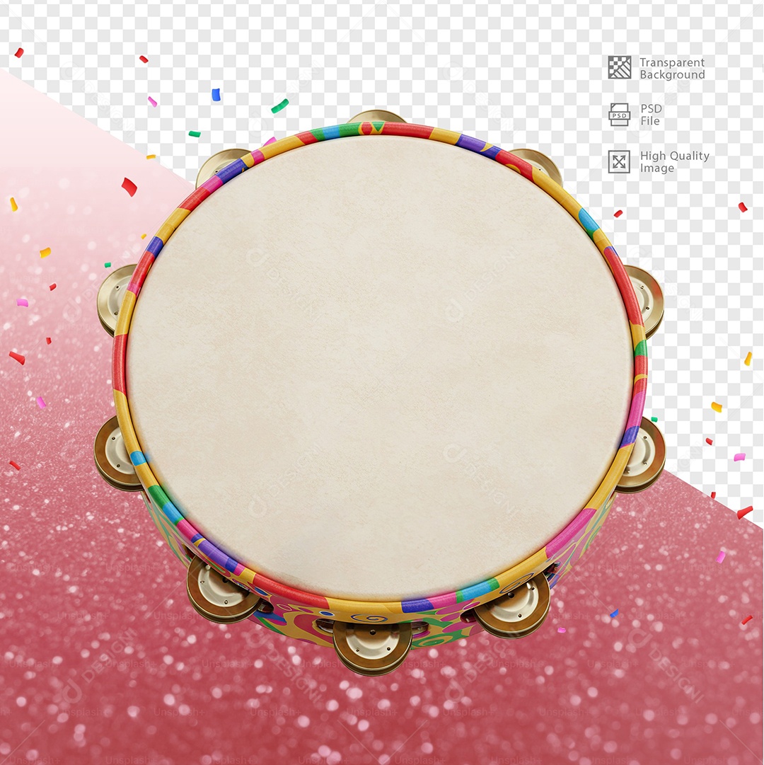 Pandeiro 3D Elemento Para Composição PSD
