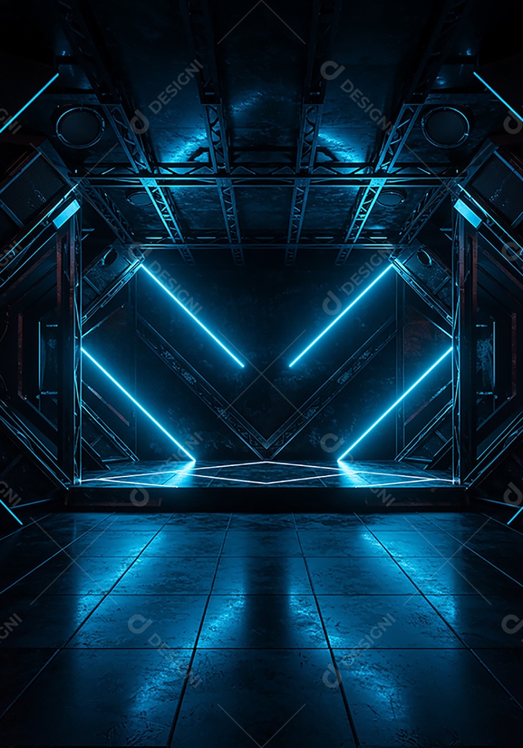 Cenário de Palco iluminado com luzes neon