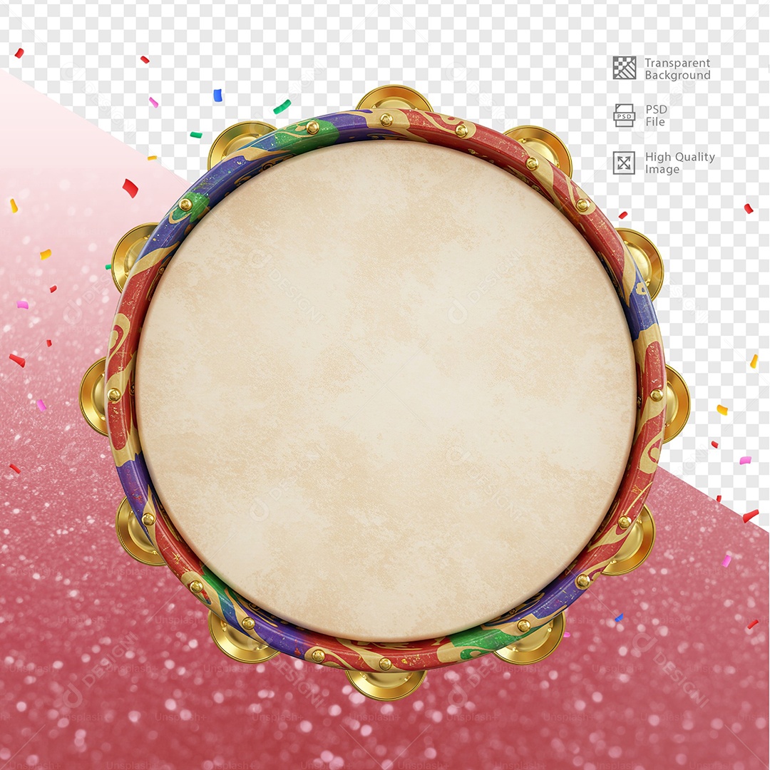 Pandeiro 3D Elemento Para Composição PSD