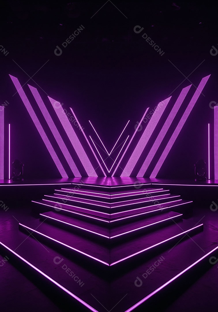 Cenário de Palco iluminado com luzes neon