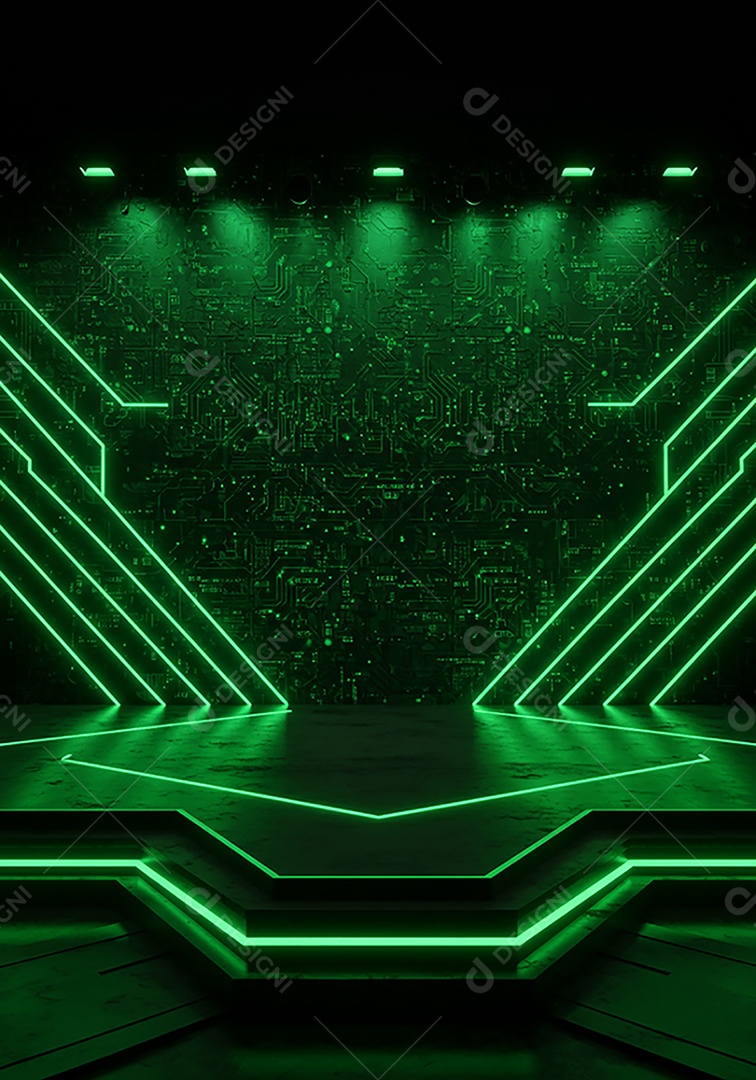 Cenário de Palco iluminado com luzes neon