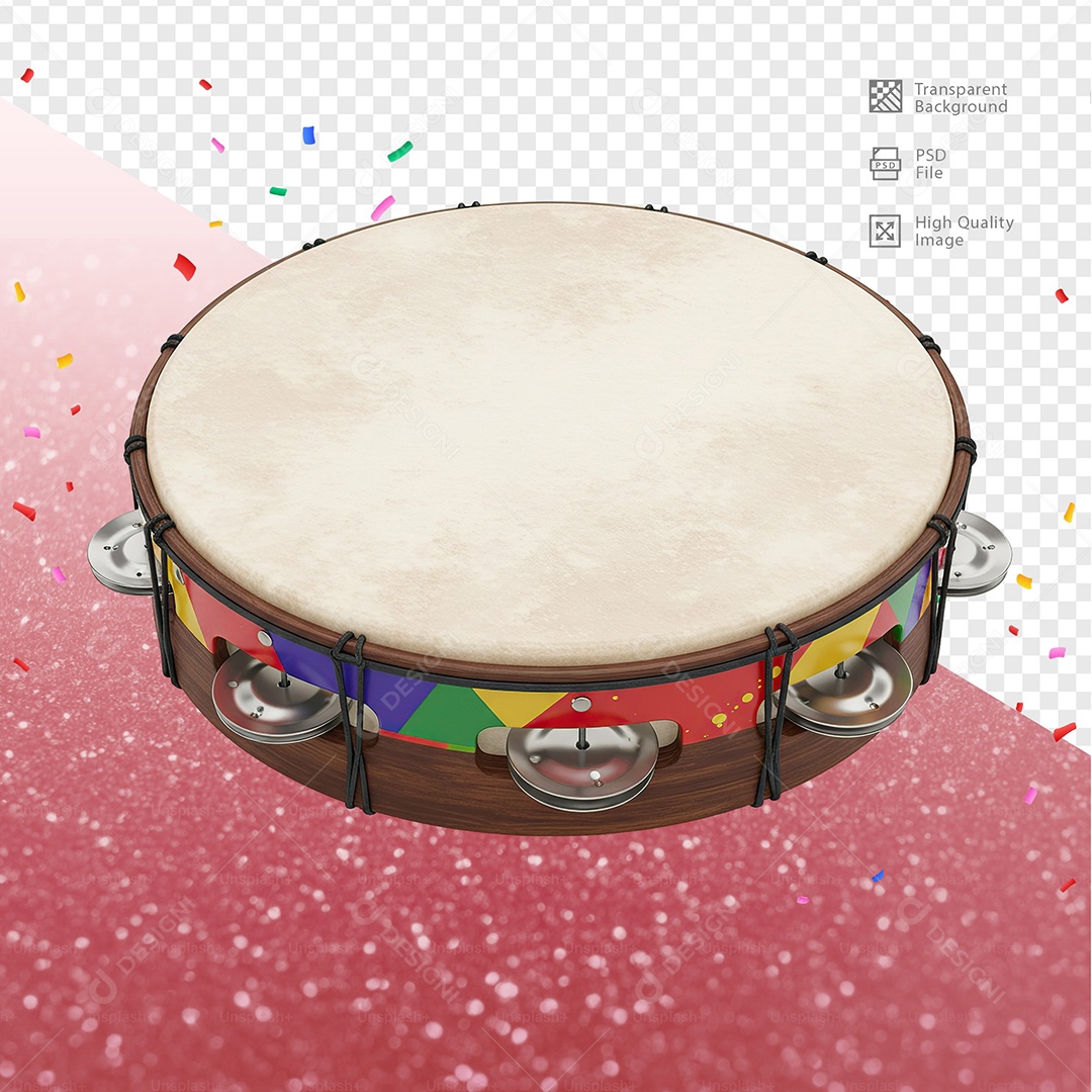 Pandeiro 3D Elemento Para Composição PSD